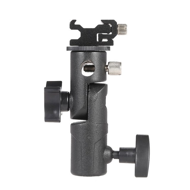 E Type Universal Metal Flash Hot Shoe Speedlite Umbrella Holder Light Stand Bracket with 1/4" to 3/8" Screw Mount Swivel Adapter