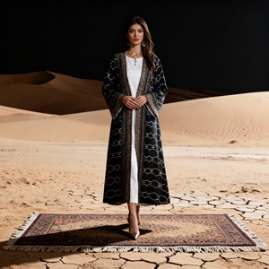 Abaya élégante et modeste en polyester avec strass thermocollants de luxe pour femmes musulmanes, robe personnalisée pour les fêtes, vente en gros - Product Image 4