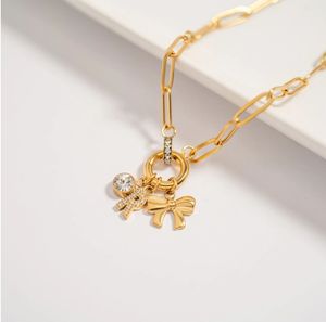 الفولاذ المقاوم للصدأ 18K الذهب PVD مشبك الورق رابط حجر الراين مكعب زركون مرصع دائرة الزركون دفع المشبك حلقة تسلق سحر حامل قلادة - Product Image 4