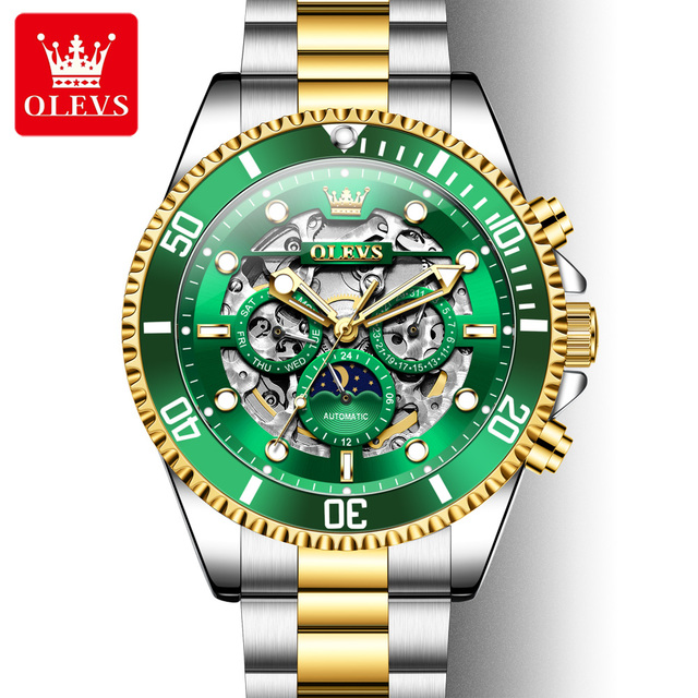 OLEVS 6715 Wholesale High Quality Gents Mechanical Watch Best Steel Strap Waterproof Hollow Out Luxury Business Watch Factory