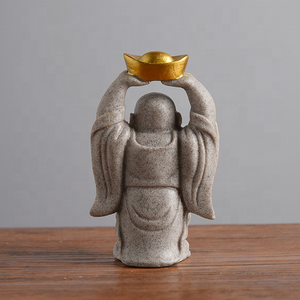 Arenisca hecha a mano resina artesanía adornos estilo chino sonriente <span class=keywords><strong>Maitreya</strong></span> Buda estatuilla regalos creativos decoraciones doradas - Product Image 3