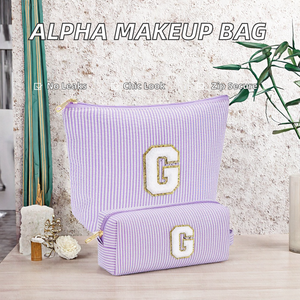 Bolsa de Maquillaje Impermeable de Poliéster con Diseño Estético de 26 Letras del Alfabeto, Multifuncional, para Viaje, con Cierre, Talla Grande para Mujer - Product Image 2