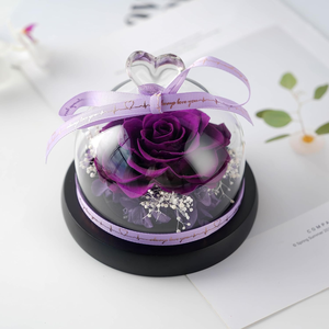 Cadeau souvenir bon marché dôme en verre rose pour toujours <span class=keywords><strong>fleurs</strong></span> durables roses roses éternelles conservées dans un dôme en verre avec lumière - Product Image 2