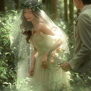 Forest-Themed Fairy Wedding Dress Green Empire Waist Ball Gown Sweetheart Neckline Tulle Formal Dress For Outdoor Couple - Product Image 5