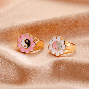 Ins cool style bague géométrique couleur goutte d'huile gossip damier bague en ligne célébrité personnalité tendance bijoux femmes - Product Image 4