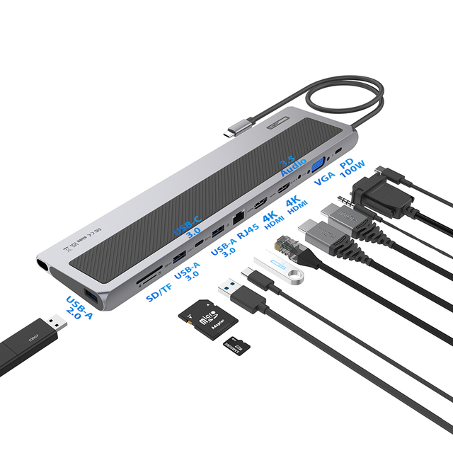 12in1 Type-C Hub Multiport Dock Station,12 in 1 4K HDTV USB30 RJ45 SD TF USB-C PD Charging Adapter 12 Ports USB C Hubs