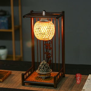 Chinese Style Bamboo Woven Table Lamp E27 LED Switch Control Desktop Ornament Tea Room Ambient Light Guizhou Craft - Product Image 4