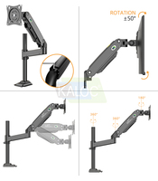 Support de bureau ergonomique pour ordinateur de bureau, gestion des câbles réglable, support de bras de moniteur à ressort unique en aluminium fin de qualité supérieure