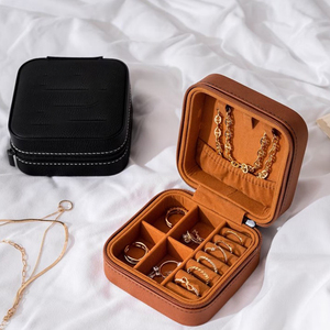 Customized Logo Luxury PU Leather Travel Zipper Ring Jewelry <b>Box</b> Portable <b>Earring</b> Bracelet Necklace Storage <b>Box</b> Jewelry <b>Box</b> - Product Image 4