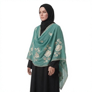 Wholesale Women Chiffon Shawl Floral <b>Embroidery</b> Breathable Ethnic Scarf Modest Wrap Bulk OEM ODM Custom - Product Image 3