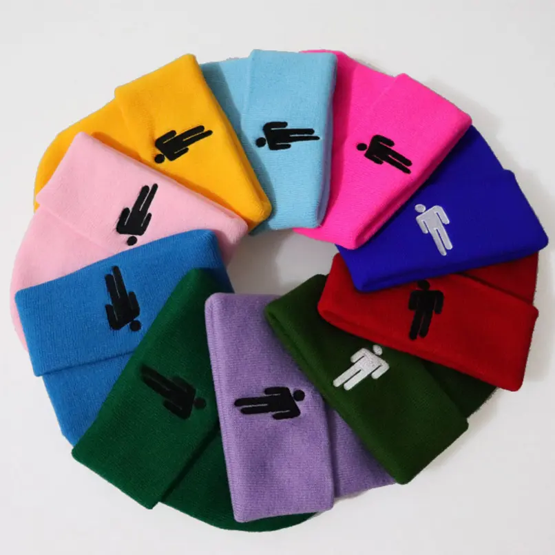 Gorro de malha billie eilish, de inverno, para atividades ao ar livre, chapéu hip-hop, unissex, bordado, skullies, chapéu de malha