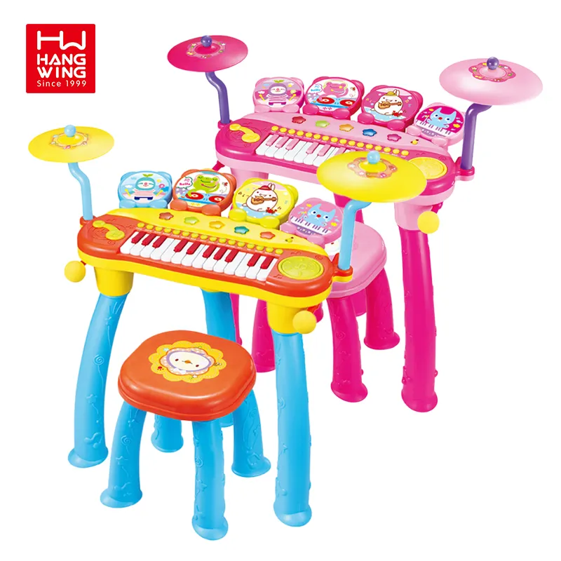 HW TOYS 24 keys toy musical instruments Lang Lang sound 4 DJ piano drum combination with chair children learning music