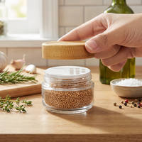 Organisateur de condiments de cuisine, support pour bouteilles d'assaisonnement en verre, ensemble de distributeurs d'épices avec couvercle en bambou, dessus en bois