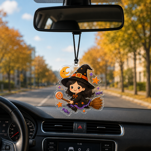 Cartoon Halloween <b>Acrylic</b> Car Hanging Decor Ghost Witch Pumpkin Moon Star Pattern Holiday Automobile Rearview <b>Mirror</b> Accessory - Product Image 3
