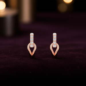 E4214 Orecchini in oro rosa con diamanti taglio brillante rotondo colore G naturali minimalisti da donna per tutti i giorni - Product Image 2