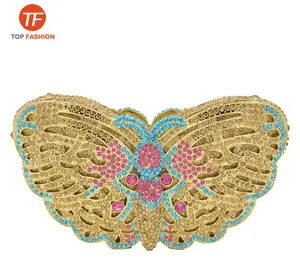 Popular lujo mariposa cristal Rhinestone fiesta embrague noche bolso mujer Formal monedero de fábrica