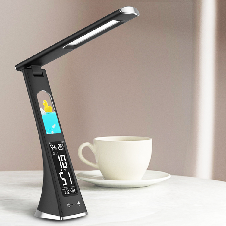 Черная отделка из АБС-пластика Календарь светодиодная настольная лампа с будильником и термометром лампа для чтения складной затемнения 3 CCT сенсорная настольная лампа