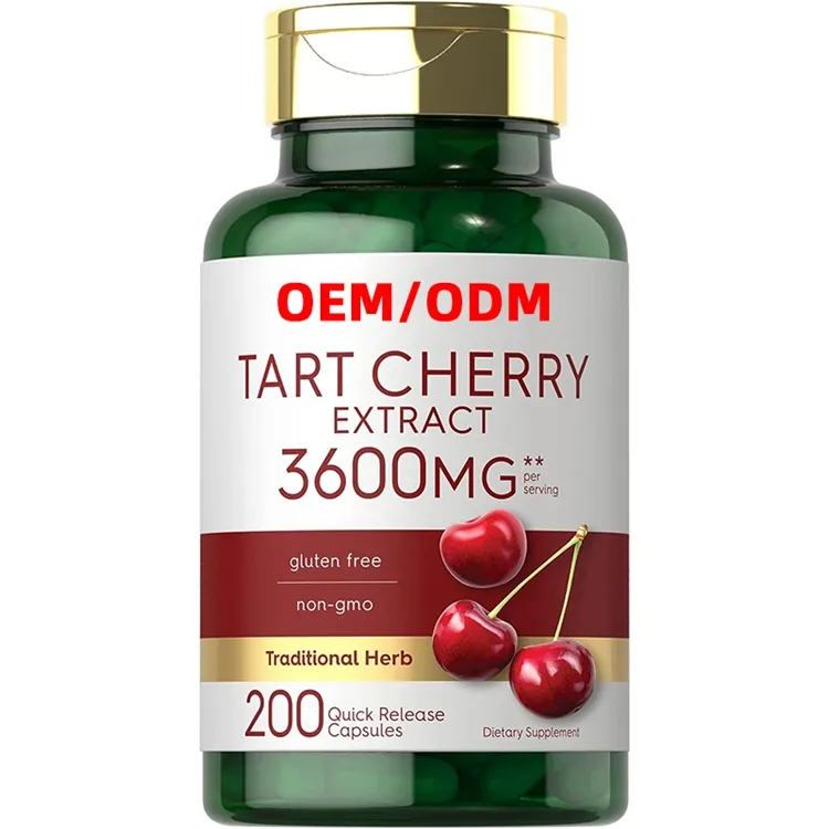 Tart Cherry chiết xuất viên nang 200 đếm không biến đổi gen và gluten miễn phí công thức thảo mộc truyền thống bổ sung