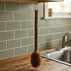 Brosse de nettoyage écologique et durable en fibre de coco avec long manche en bois et boucle de suspension pour salle de bain et toilettes - Product Image 3