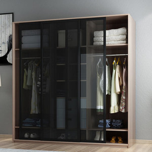 Armoire coulissante en <span class=keywords><strong>bois</strong></span> à 3 portes avec dos en verre <span class=keywords><strong>noir</strong></span> peint - Product Image 5
