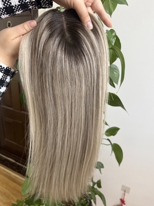 ท็อปเปอร์ผมแท้แบบไร้กาว มองไม่เห็นรอยต่อ  ฐานลูกไม้  ไฮไลท์สีเทา  สำหรับผู้หญิงผิว<span class=keywords><strong>ขาว</strong></span> - Product Image 3