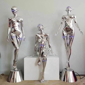 Moderno tamaño grande personalizado 2M interior Hotel Mall pantalla decoración abstracta Metal Robot escultura fibra de vidrio cromo Robot figura - Product Image 1