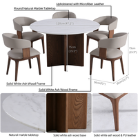 Ensemble de table à manger moderne minimaliste de luxe, compact, avec plateau rond en marbre, en bois massif naturel, pour salle à manger, avec 4 chaises