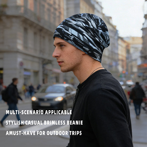 Bonnet de cyclisme imprimé artistique, séchage rapide, respirant, doublure de casque, anti-transpiration, tendance, pour hommes, style beanie empilable - Product Image 2