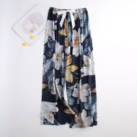 Pantalon ample respirant pour femme, taille élastique avec nœud, jambe large, décontracté, pour la maison, pyjama imprimé floral