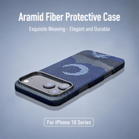 Étui de téléphone personnalisé en fibre d'aramide de luxe, léger, antichoc, anti-empreintes digitales, avec anneau magnétique en relief pour iPhone 18 Pro ProMax