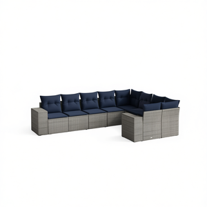 Ensemble de canapés de jardin en polyrotin gris avec coussins, mobilier d'extérieur pour 10 personnes, design contemporain - Product Image 1