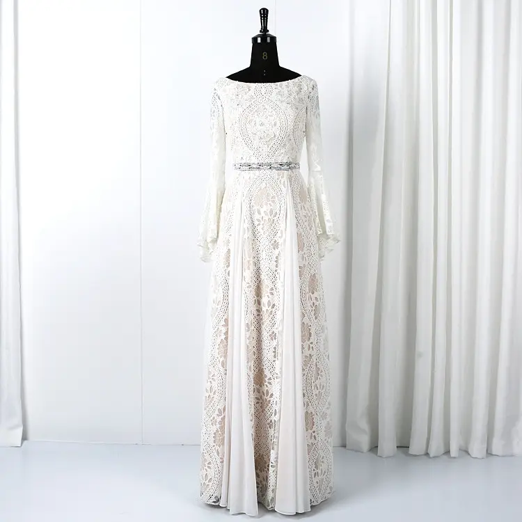 High quality lace chiffon beading aline vintage wedding dress plus size wedding dresses for bride