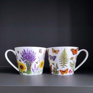 แก้วมัคโบนไชน่าลายดอกลาเวนเดอร์และผีเสื้อ - แก้วกาแฟชาสำหรับใช้ในบ้าน - Product Image 2