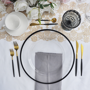 Assiette <span class=keywords><strong>de</strong></span> présentation en verre avec bordure dorée, 13 pouces, transparente comme du cristal, pour mariage, fête, événement - Product Image 4