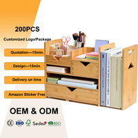 Organisateur de bureau en bambou réglable avec tiroirs et porte-documents, support de rangement de bureau écologique pour fournitures de bureau, maison et école