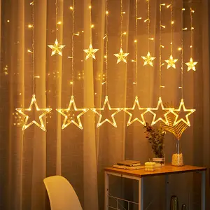Luces de cortina LED Estrellas Luna en forma de jardín balcón Árbol de Navidad luces decorativas Cadena Cortina de Navidad estrellas Luces De Luna