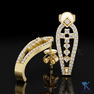 Lab Grown CVD HPHT Diamond Round Cut Openwork Half <b>Hoop</b> <b>Earrings</b> Pave 14K/18K <b>Solid</b> Gold Luxury Wedding Women Jewelry - Product Image 1