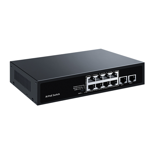 HORACO 8 Port 100Mbps POE Switch 2 Gigabit Uplink Port 1000BASE-T RJ45 Networking VLAN Support 5.6Gbps Capacity Plug&Play
