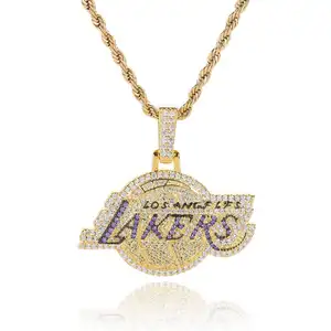 Basketball Fanatic Gold Plated Iced Out Diamond Los Angeles Lakers Pendant Necklace