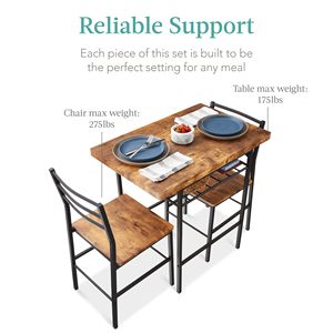 Ensemble de salle à manger moderne 3 pièces, <span class=keywords><strong>dinette</strong></span> peu encombrante pour la cuisine, la salle à manger, petit espace avec cadre en acier, support de rangement intégré - Product Image 6