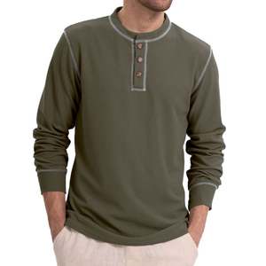 2025 otoño nueva camiseta transfronteriza estilo Waffle Henry para <span class=keywords><strong>hombre</strong></span> 180g tela de punto suelta <span class=keywords><strong>manga</strong></span> <span class=keywords><strong>larga</strong></span> sólido Europa Casual - Product Image 2