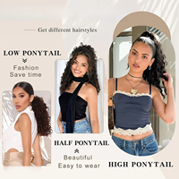 Queue de cheval à cordon de serrage Deep Water Wave, 100% cheveux humains naturels, extensions brésiliennes noires avec clip, postiche queue de cheval