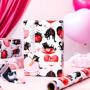 Papel de Regalo de San Valentín Reversible con Diseño de Corazones y Gatos Negros, 1 Rollo, para San Valentín, Bodas, Cumpleaños, Baby Shower - Product Image 6