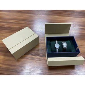 Caja de Regalo para Reloj de Papel de Lujo con Logotipo Personalizado, Caja de Embalaje para Reloj de Pareja con Doble Ranura, Caja de Reloj Rígida Beige con Cierre Magnético y Terciopelo - Product Image 5