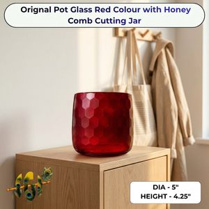 โถแก้วสีแดงลายรังผึ้งแบบดั้งเดิม - Product Image 2