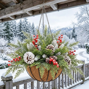 Cesta de Flores Navideñas Artificiales de Plástico con Luces LED para Decoración Navideña, Gran Venta - Product Image 5