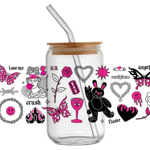 Pabrik Grosir Kustom Uv Dtf Cup Wrap Desain Transfer untuk Cangkir Kopi 24Oz 20Oz 16Oz Botol Tumbler Kaca