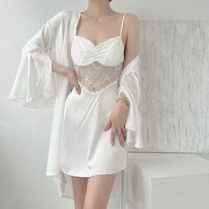 Pyjamas femmes <span class=keywords><strong>Satin</strong></span> mousseline de soie printemps nouveau jarretelle chemise de nuit deux pièces ensemble Sexy maison dentelle bord maison vêtements - Product Image 5