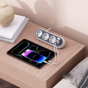 ปลั๊กพ่วง 3 ช่อง KC/CB พร้อมพอร์ต USB 2C PD25W ชาร์จเร็ว สำหรับโต๊ะทำงาน ป้องกันไฟเกิน สำหรับใช้ในสำนักงาน - Product Image 5