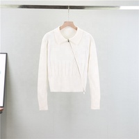 Nouveau cardigan en tricot à fermeture éclair et revers pour femme, mode française, printemps et automne